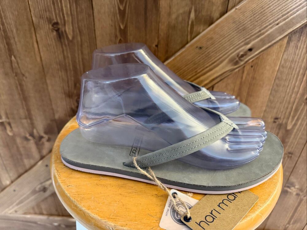 Hari Mari Women’s Size 8 Gray Leather Flip Flops Sandals Pink Sole NWT